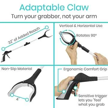 Vive 32" Grabber Reacher Tool - Foldable Pickup Stick with Rotating Jaw & Sensitive Trigger - Heavy Duty Mobility Grip Hand Aid - Extra Reach Extender Claw for Seniors, Elderly, Handicap