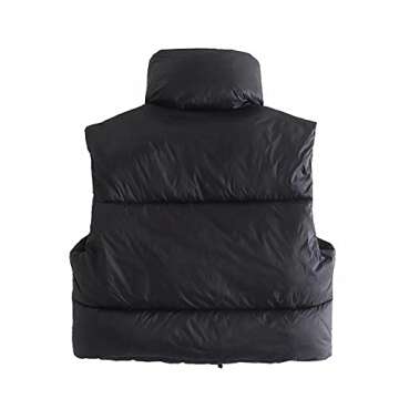 AIWUFLY Women's Winter Crop Vest Lightweight Sleeveless Zip Up Stand Collar Puffer Down Vest Black Large