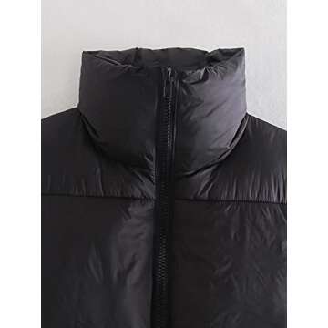 AIWUFLY Women's Winter Crop Vest Lightweight Sleeveless Zip Up Stand Collar Puffer Down Vest Black Large