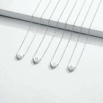 Memorjew 925 Sterling Silver Initial Necklace for Women, Dainty Hypoallergenic Sterling Silver Cubic Zirconia Initial Heart Necklace for Women Jewelry Gifts, Sterling Silver