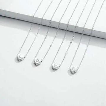 Memorjew 925 Sterling Silver Initial Necklace for Women, Dainty Hypoallergenic Sterling Silver Cubic Zirconia Initial Heart Necklace for Women Jewelry Gifts, Sterling Silver