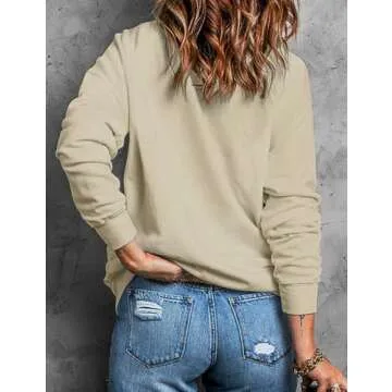 Ecosunny Women's Khaki Mardi Gras Sequin Embroidered Patch Sweatshirt Round Neck Long Sleeve Casual Print Holiday Tops