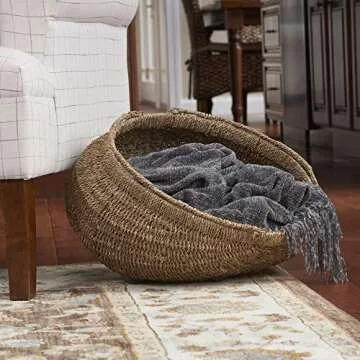 Household Essentials Set of 2 Small Woven Wicker Storage Baskets with Handles | Natural Brown Seagrass