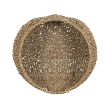 Household Essentials Set of 2 Small Woven Wicker Storage Baskets with Handles | Natural Brown Seagrass