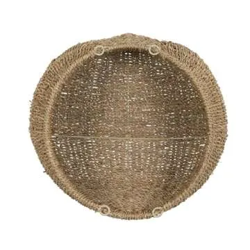 Household Essentials Set of 2 Small Woven Wicker Storage Baskets with Handles | Natural Brown Seagrass