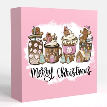 Krollma Pink Christmas Wooden Box Sign for Holiday Decor