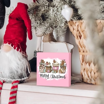 Krollma Pink Christmas Wooden Box Sign for Holiday Decor