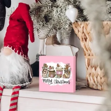 Krollma Pink Christmas Wooden Box Sign for Holiday Decor