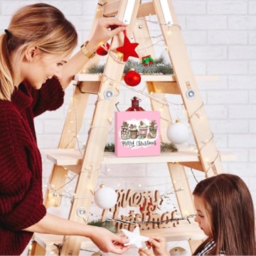 Krollma Pink Christmas Wooden Box Sign for Holiday Decor