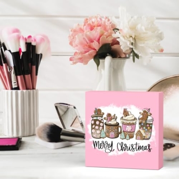 Krollma Pink Christmas Wooden Box Sign for Holiday Decor