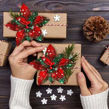 12 Christmas Plaid Poinsettias - Festive Faux Flowers