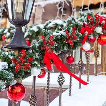 12 Christmas Plaid Poinsettias - Festive Faux Flowers