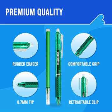 BUNMO Erasable Gel Pens - Multicolor Cute Pens - School Supplies for Girls - Erasable Pens for Smooth Writing & Drawing - Gifts for Teens - 10 Refills Included - 10 Pack