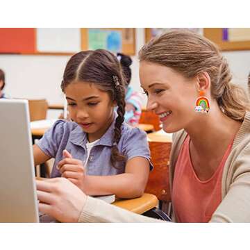 8 Pairs Teacher Earrings Acrylic Rainbow Pencil Book Drop Dangle Colorful Math Back To School Jewelr...