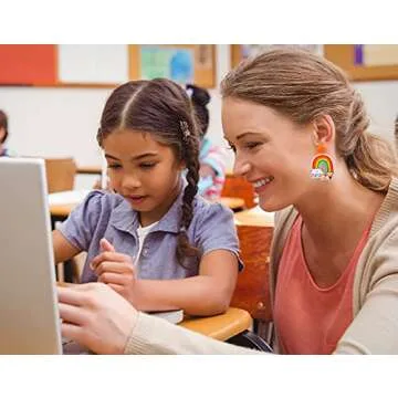 8 Pairs Teacher Earrings Acrylic Rainbow Pencil Book Drop Dangle Colorful Math Back To School Jewelr...