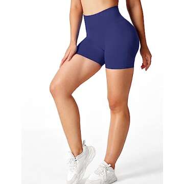 YEOREO Professional Women Workout Shorts 3.6" Scrunch Shorts Seamless High Waisted Contour Gym Yoga Biker Shorts Dark Blue