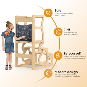 Foldable Toddler Tower Kitchen Stool with Chalkboard