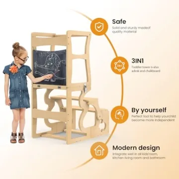 Foldable Toddler Tower Kitchen Stool with Chalkboard