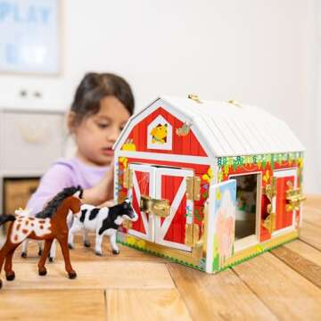 Melissa & Doug Latches Barn Toy - Sensory Activity, Doors And Locks Toy, Farm Animals Learning Toy F...