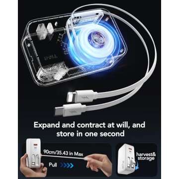 HATALKIN 4-in-1 Retractable Wall Charger with Dual USB Ports and 90cm Lightening and Type-C Cables, 40W Fast Charging Foldable Block Compatible with ipad,iPhone 16/15, airpods,Galaxy, Pixel, and More