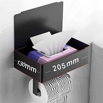 Toilet Paper Holder with Shelf, SUS304 Stainless Steel Wall Mounted/Adhesive Toilet Paper Storage, Bathroom Tissue Toilet Paper Roll Holder Wipes Dispenser Organizer (Matte Black, Large)