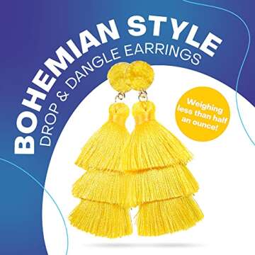 Rave Envy Yellow Tassel Earrings for Women - Colorful Layered Tassle Bohemian Earrings