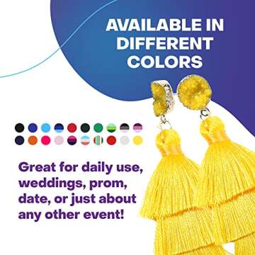 Rave Envy Yellow Tassel Earrings for Women - Colorful Layered Tassle Bohemian Earrings