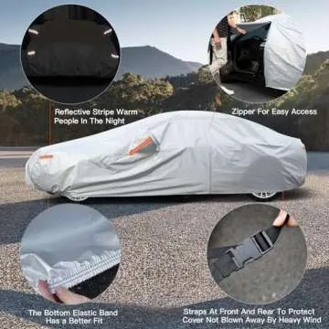 Kayme 6 Layers Car Cover Waterproof All Weather for Automobiles, Outdoor Full Cover Rain Sun UV Protection with Zipper Cotton, Size A2 3XL Universal Fit for Sedan (186-193 inch)