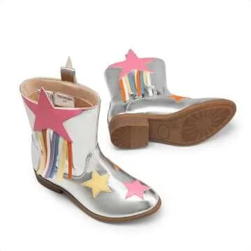 DREAM PAIRS Girls Cowgirl Cowboy Western Mid Calf Tassel Boots,Size 2 Little Kid,Silver,SDBO2402K