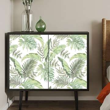 BaoHArtHome Tropical Olive Light Green Palm Tree Leaf Wallpaper Peel and Stick Wallpaper Greenery Jungle Contact Paper Leaves Watercolor Bathroom Living Room 17.7in x 6.6ft