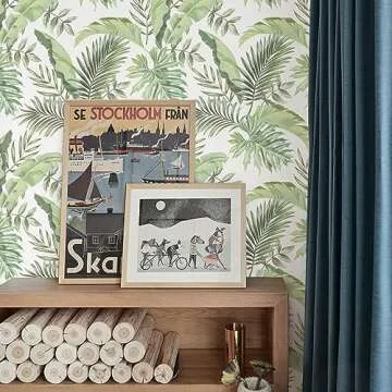 BaoHArtHome Tropical Olive Light Green Palm Tree Leaf Wallpaper Peel and Stick Wallpaper Greenery Jungle Contact Paper Leaves Watercolor Bathroom Living Room 17.7in x 6.6ft