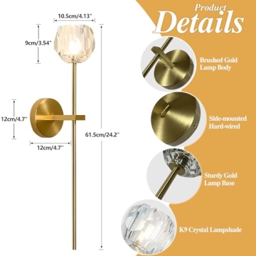 Stylish BOKT Gold Crystal Wall Sconce Set for Home Decor