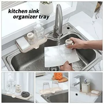MicoYang Silicone Bathroom Soap Dishes with Drain Spout-Bathroom and Kitchen Sink Organizer,Sponge Holder,Dish Soap Tray,Perfect for Dispenser,Scrubber,Bottle,Cup on Sink or Counter-Tapioca 9.6"×5.3"