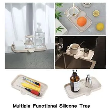 MicoYang Silicone Bathroom Soap Dishes with Drain Spout-Bathroom and Kitchen Sink Organizer,Sponge Holder,Dish Soap Tray,Perfect for Dispenser,Scrubber,Bottle,Cup on Sink or Counter-Tapioca 9.6"×5.3"