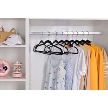 Quality Hangers 160 Pack Slim Plastic Hangers for Clothes - Heavy Duty Non-Velvet Hangers with 360° Swivel Chrome Hook & Non Slip Notches - Ideal for Dresses Coats Shirts Jackets & More - Black