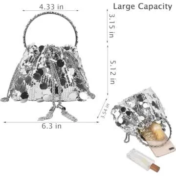QZUnique Silver Sequin Bucket Bag - Perfect for Events