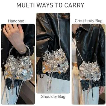 QZUnique Silver Sequin Bucket Bag - Perfect for Events