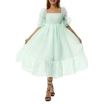 Women Cute Puffy Dress Lantern Bell Sleeve Ruffle Dress Princess Bubble Dress Valentine Day Prom Flowy Dresses Gift