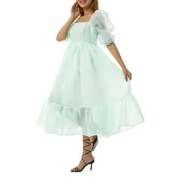 Women Cute Puffy Dress Lantern Bell Sleeve Ruffle Dress Princess Bubble Dress Valentine Day Prom Flowy Dresses Gift