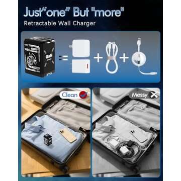 W & O 45W GaN Charger Fast Charging, Retractable Phone Charger Wall Plug with Lightning and Type-C C...