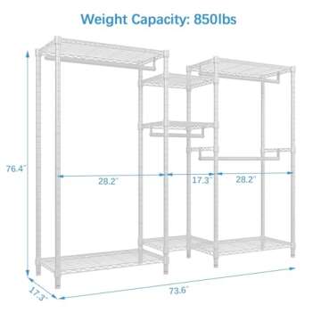 VIPEK V6 Wire Garment Rack 5 Tiers Heavy Duty Clothes Rack for Hanging Clothes, Wardrobe Rack Compact Large Metal Clothing Rack Freestanding Closet Storage Rack, Max Load 850LBS, White