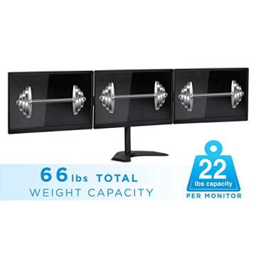 Mount-It! Triple Monitor Stand | 3 Monitor Stand Fits 19 20 21 22 23 24 Inch Computer Screens | Free Standing Base | Three Heavy Duty Full Motion Adjustable Arms | VESA Compatible