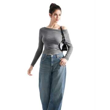 SUUKSESS Women Long Sleeve Off Shoulder Tops Trendy Cowl Neck Going Out Basic Blouses Shirts for Fal...