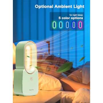 let'me Desk Fan, 11.8 Inch Portable Bladeless Fan Small Personal Cooling Fan with 5 Colors Touch Control LED Light, Quiet USB Table Fan for Home, Office, Bedroom Summer Gift