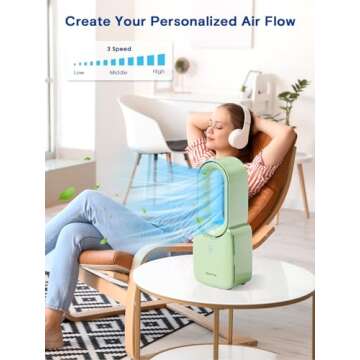 let'me Desk Fan, 11.8 Inch Portable Bladeless Fan Small Personal Cooling Fan with 5 Colors Touch Control LED Light, Quiet USB Table Fan for Home, Office, Bedroom Summer Gift