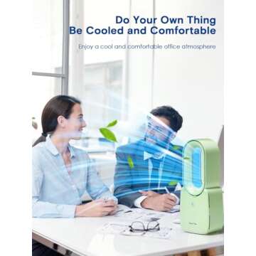 let'me Desk Fan, 11.8 Inch Portable Bladeless Fan Small Personal Cooling Fan with 5 Colors Touch Control LED Light, Quiet USB Table Fan for Home, Office, Bedroom Summer Gift