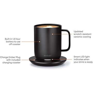 Amazon Renewed Ember Temperature Control Smart Mug 2, 10 oz, 1.5-hr Battery Life - App Controlled Heated Coffee Mug - Improved Design (Renewed) (10oz Black)