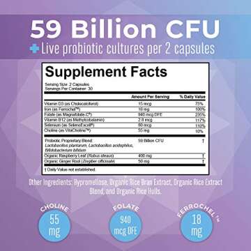 MaryRuth Organics Prenatal Vitamins & Probiotics | 59 Billion CFU | Vitamin D3 & B12 | Iron | Folate | Selenium | Choline | Vegan | Non-GMO | 60 Capsules