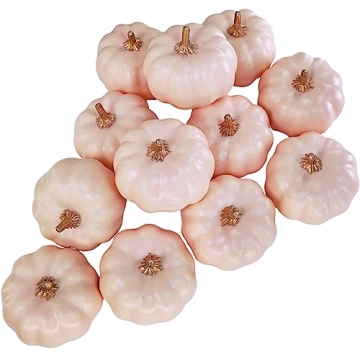 Winlyn 12 Pcs Blush Pink Small Artificial Pumpkins Decorative Pumpkins Pink Foam Pumpkins 3" Wide fo...