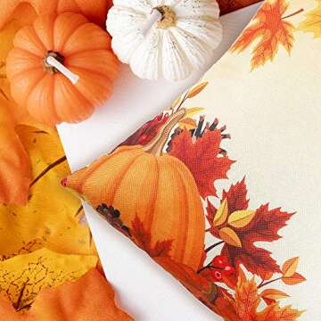 ZJHAI Fall Pillow Covers 18x18 Set - Pumpkin & Maple Designs